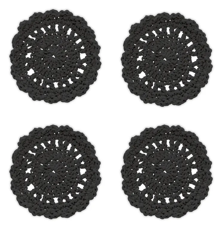 Mode Crochet 5" Round Coaster (Set of 4), Gray