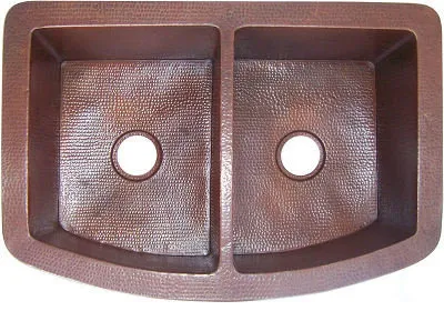 Modern Double Bowl Hammered Copper Kitchen Sink