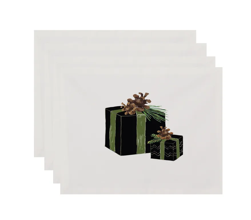 Nature's Gift 18"x14" Black Holiday Print Placemat, Set of 4