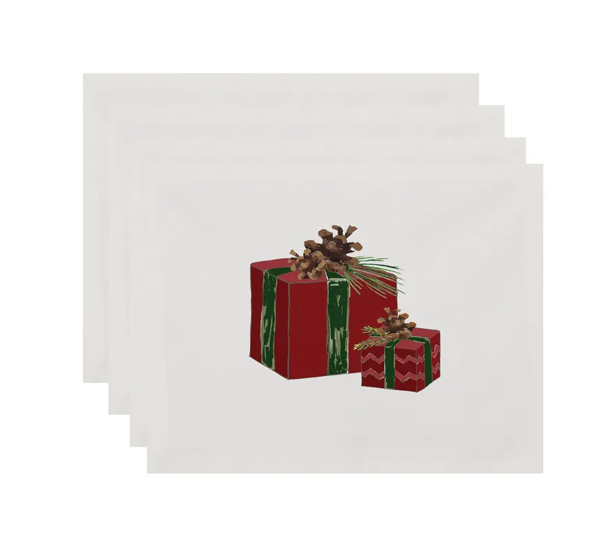 Nature's Gift 18"x14" Red Holiday Print Placemat, Set of 4
