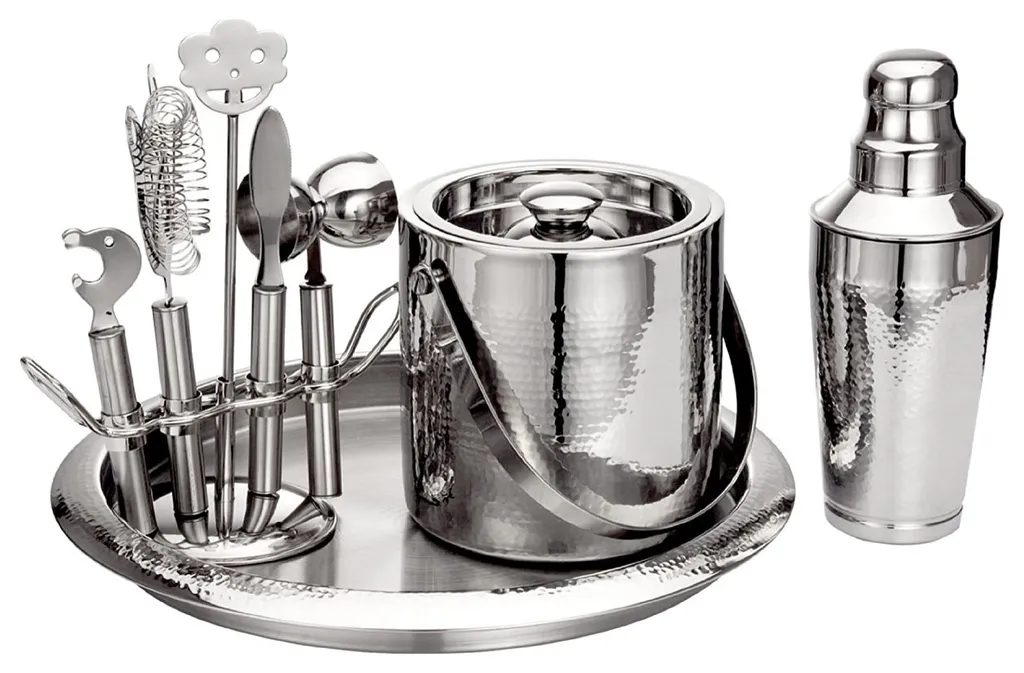 Nine Piece Hammered Finish Steel Bar Set