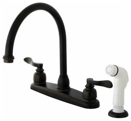 NuWave French 8" Centerset Kitchen Faucet, Twin Lever Handle, White Sprayer
