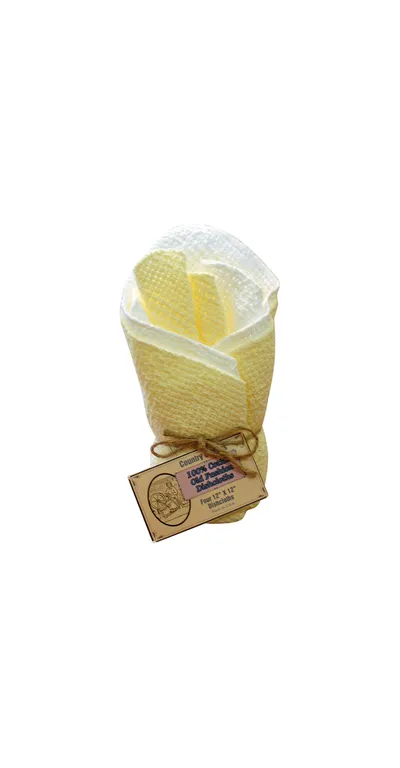 Old Fashion 100% Cotton Dishcloths, 4 pack, 2 Yellow, 2 White
