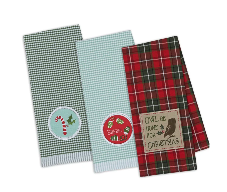 Owl Be Christmas Embroidered Dishtowel