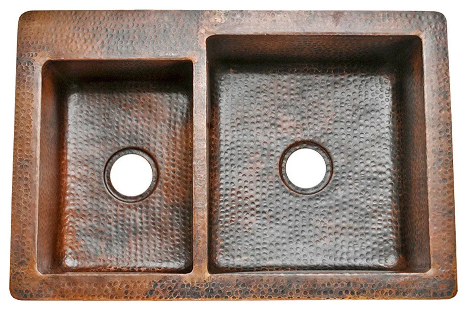 Premier Copper Products K40DB33229 33" Copper 40/60 Double Basin Kitchen Sink