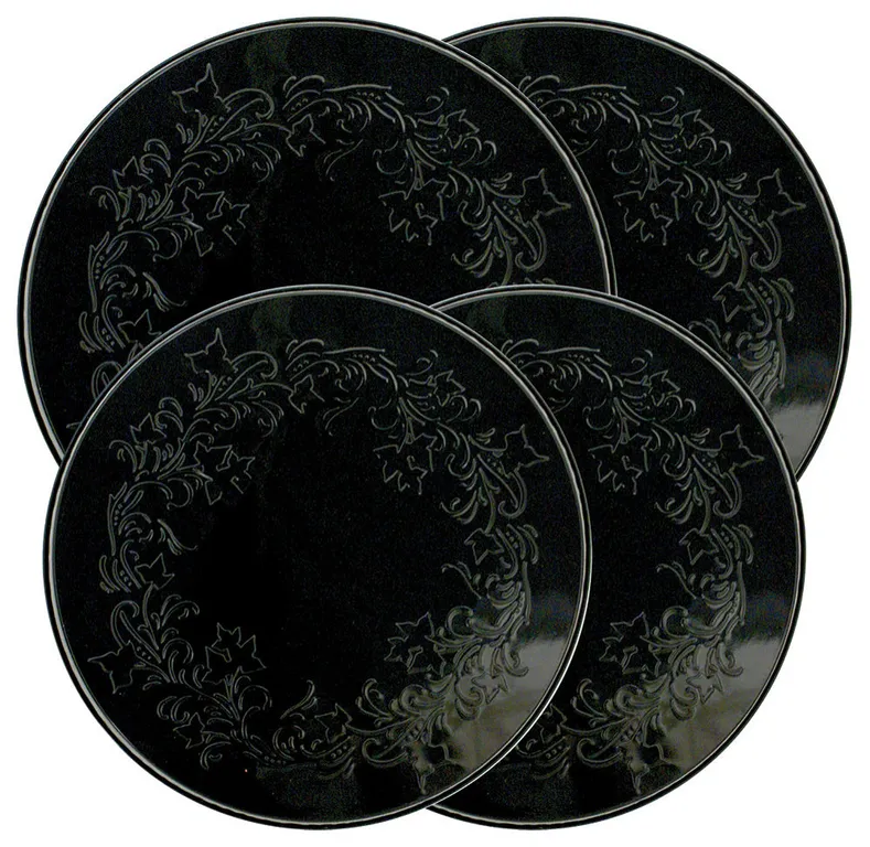 Range Kleen Ivy Embossed Black 4 Piece Round Burner Kover Set