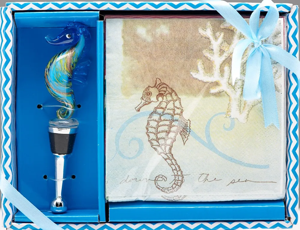 seahorse cocktail paper napkins and bottle topper stopper boxed set f8dc08bb