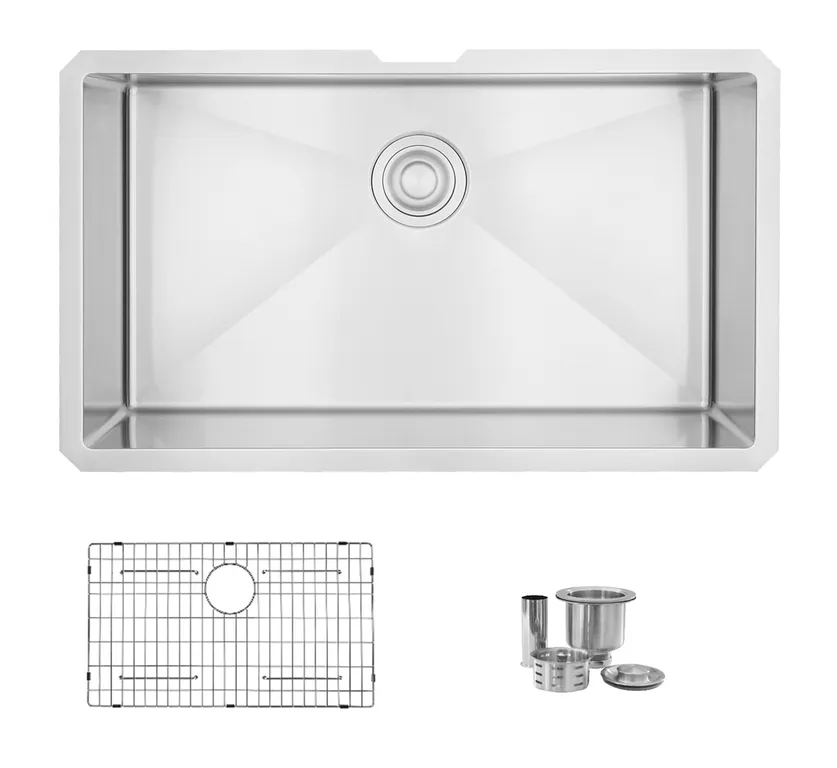 STYLISH 32''L x 18''W Undermount Single Bowl 16G Stainless Steel Kitchen Sink