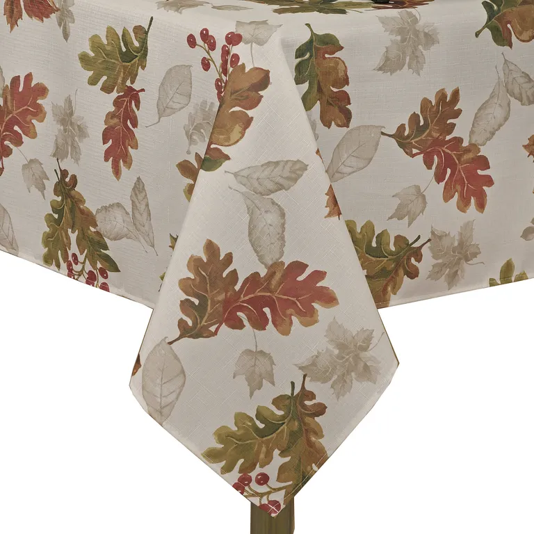 Swaying Leaves Allover Print Fall Tablecloth, Ivory, 60"x144" Oblong