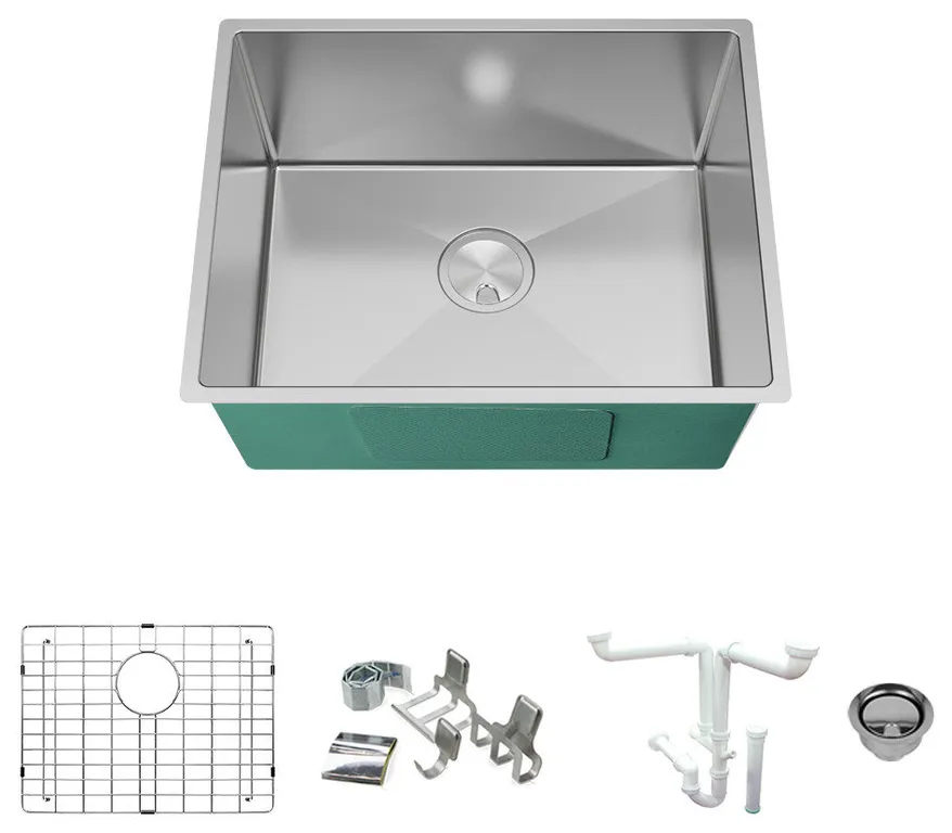 Transolid Diamond 23.5"x18.5" Single Bowl Undermount Sink Kit in Stainless Steel