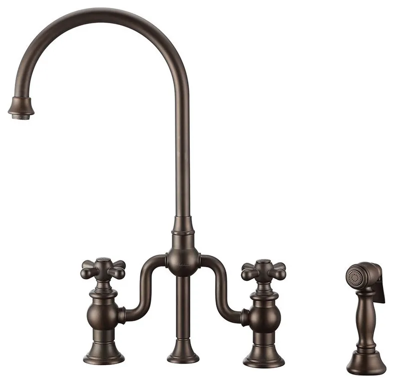 Twisthaus Plus Bridge Faucet With Gooseneck Swivel Spout, Cross Handles and Soli