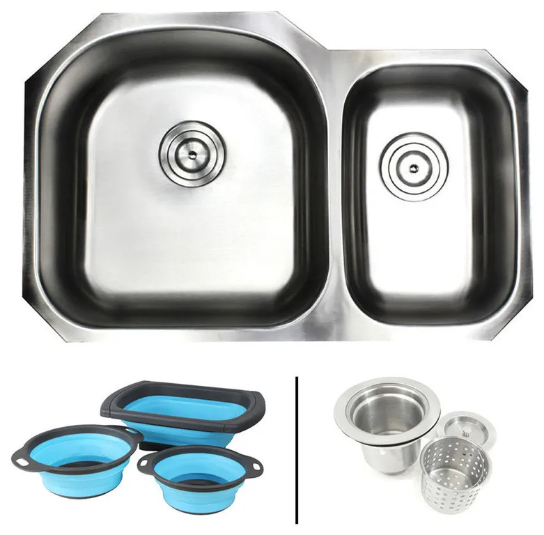 Undermount 16G Stainless Steel 31-1/2" 70/30 DoubleBowl Kitchen Sink/Colanders