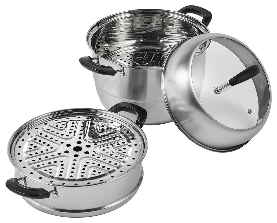 VEVOR Steamer Pot 3-Tier 11" & 8.5QT Stock Pot Vegetable Steamer 2 Steaming Tray