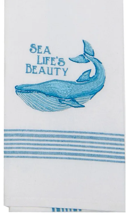 Whale Sea Lifes Beauty Coastal 28 Inch Embroidered Kitchen Dish Tea Towel