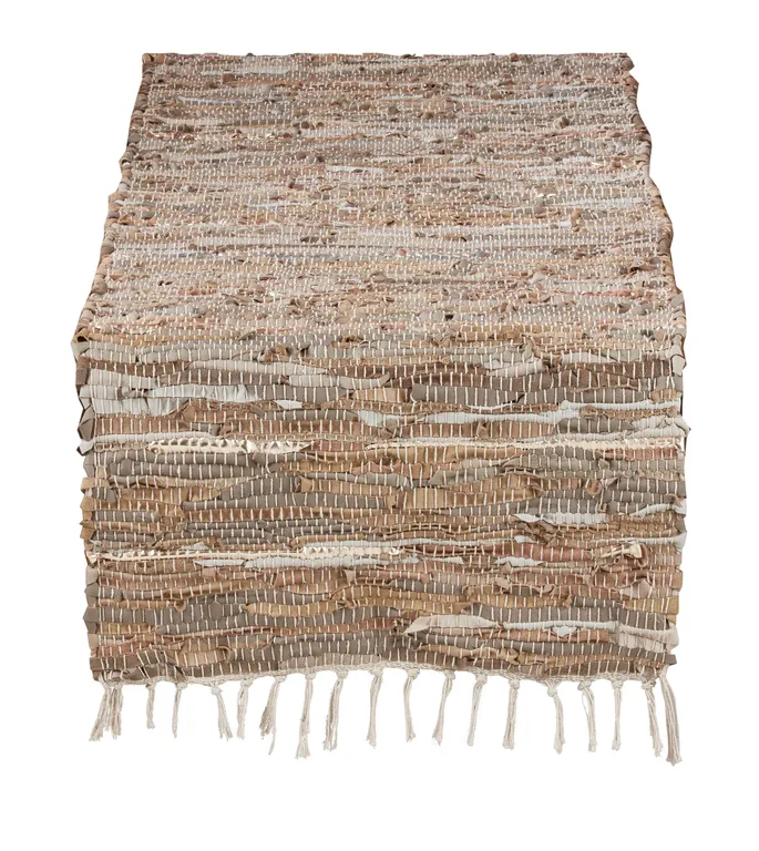 Woven Chindi Leather Cotton Bohemian Decorative Table Runner 16"x72"