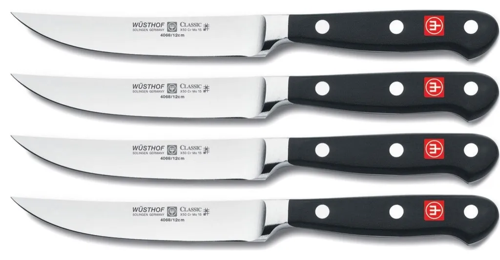 Wusthof Classic Stainless Steel 4-Piece Steak Knife Set with Knife Block