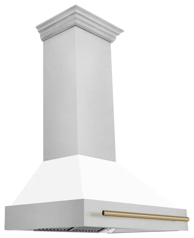 ZLINE 36, Wall Mount Hood, DuraSnow With White Matte Shell 8654SNZ-WM36-CB